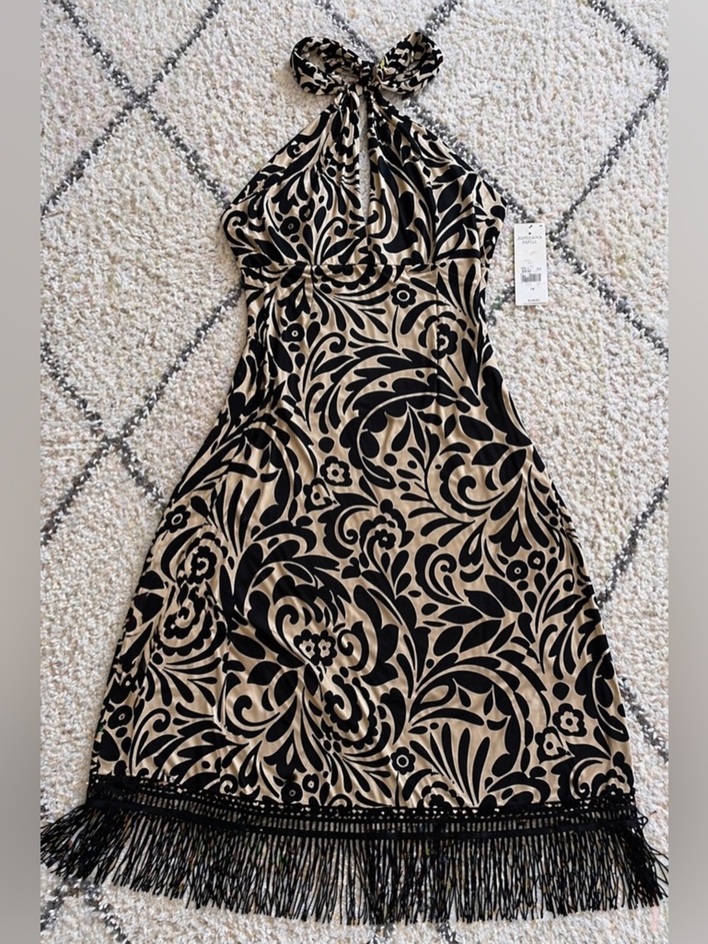 Adrianna Papell Size 14 Halter Midi Dress Fringe Hemline NWT - Picture 4 of 9